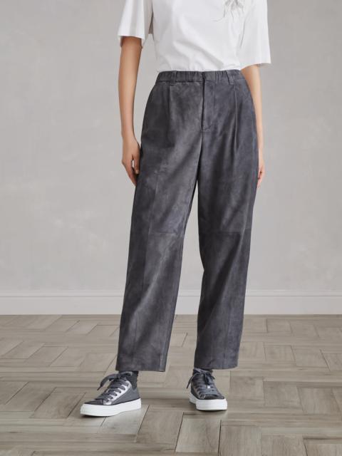 Suede cropped baggy trousers