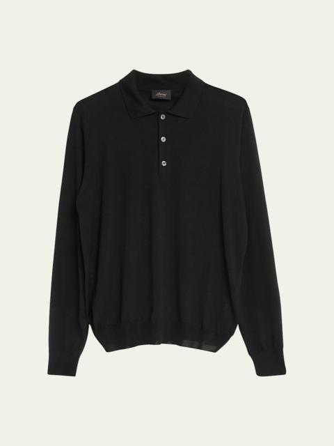 Brioni Men's Cashmere and Silk Long-Sleeve Polo Shirt