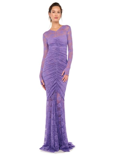 NORMA KAMALI V NECK SHIRRED FRONT FISHTAIL GOWN