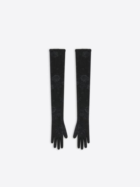 BALENCIAGA Women's Long Stretch Lace Gloves in Black