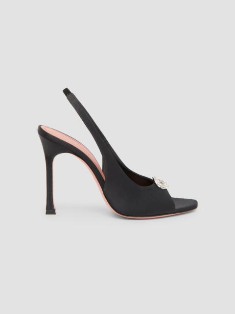 Amina Muaddi Women's Camelia 95MM Silk Satin Slingback Sandals - Black Satin White