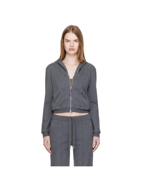 Gray Peachy Hand Cotton Jersey Zip Hoodie