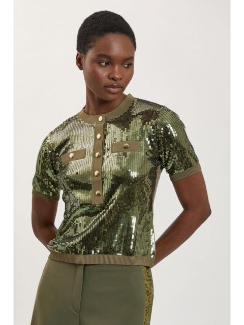 KAREN MILLEN Petite Sequin Collar Detail Knit Sweater