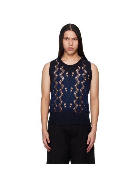 EGONLAB Navy Textured Knit Tank Top