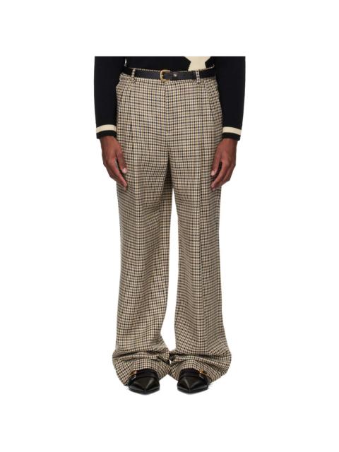 Valentino Beige Houndstooth Wool Trousers