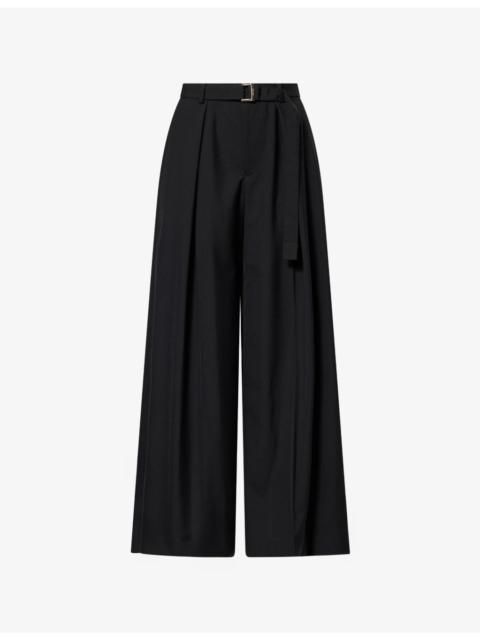 sacai Belted Wide-Leg Woven Trousers
