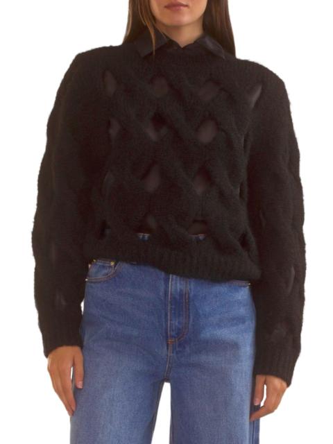 CYNTHIA ROWLEY Women's Open-Knit Crewneck Sweater - Black
