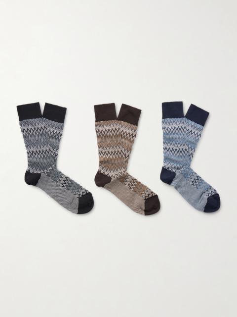 Missoni Three-Pack Crochet-Knit Cotton-Blend Socks