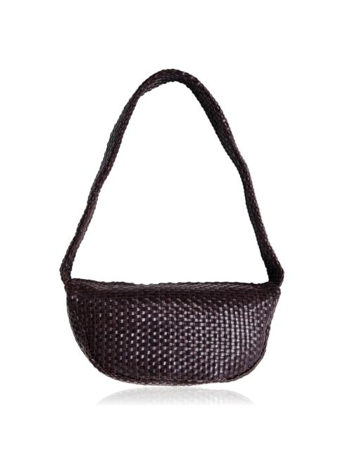 Lattice Weave Leather Crescent Bag brown