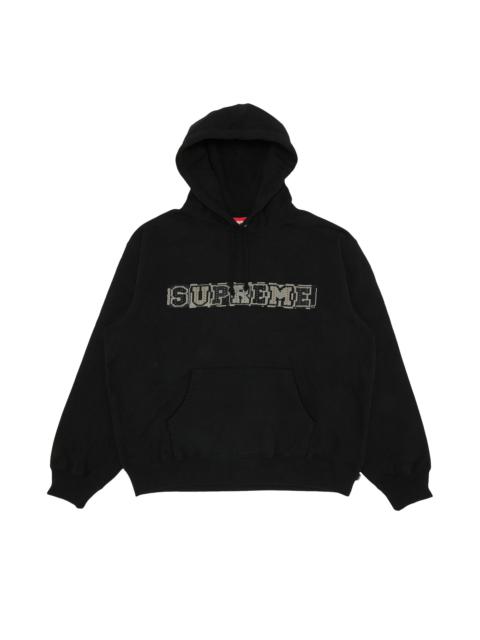 SUPREME COLLEGIATE PATCHWORK LEATHER HOODED SWEATSHIRT-BLACK