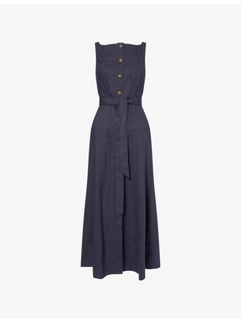 ME+EM Crease-Less Button-Front Linen-Blend Maxi Dress