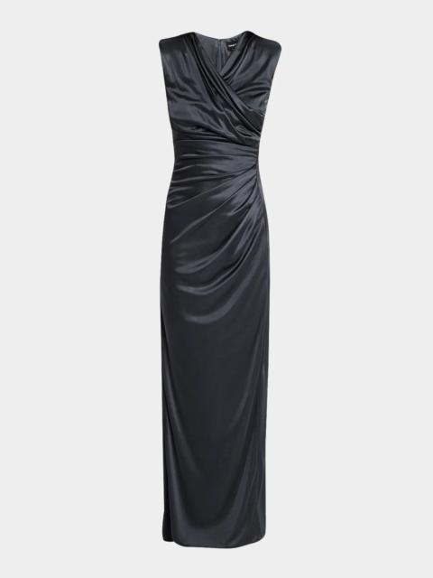 GIORGIO ARMANI Ruched Shiny Viscose Jersey Sleeveless Maxi Dress