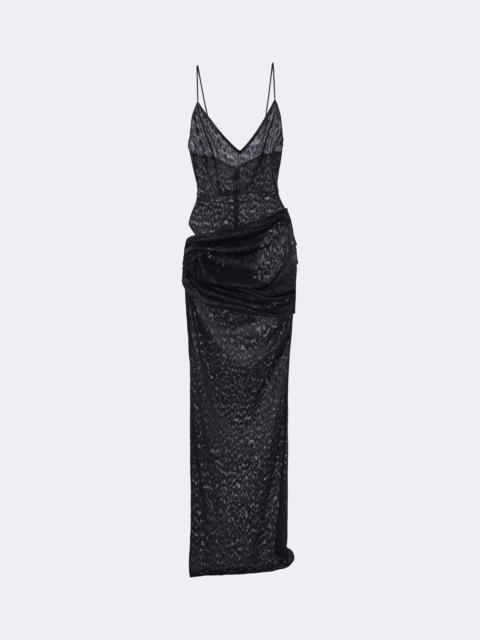 ALEX PERRY Draped leopard-print lace maxi dress