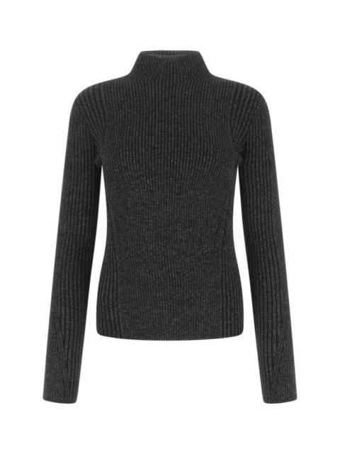 Melange black polyester blend sweater