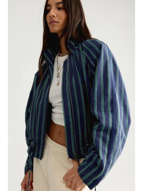 FREE PEOPLE Devon Striped Balloon Funnel-Neck Jacket