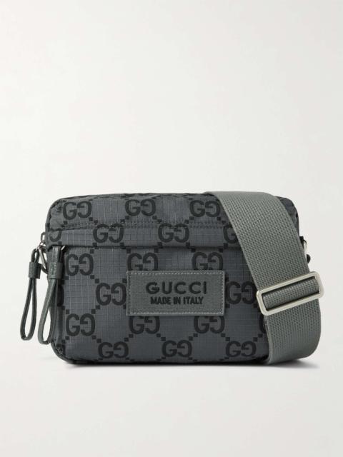 GUCCI Leather-Trimmed Logo-Appliquéd Monogrammed Ripstop Messenger Bag