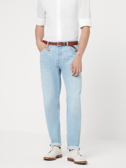 Lightweight denim traditional fit five-pocket trousers