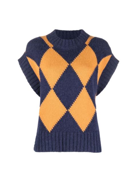 La DoubleJ argyle intarsia-knit vest