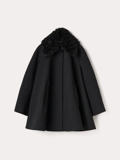 Shearling collar gabardine jacket black