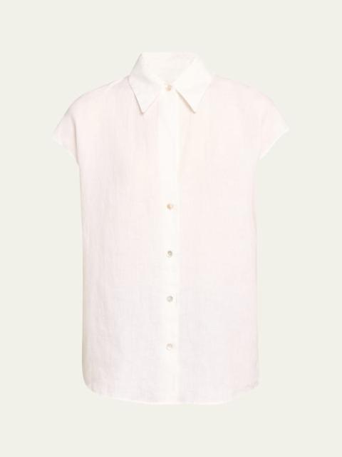 Vince Cap-Sleeve Linen Button-Front Blouse
