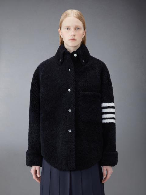 Thom Browne Navy Dyed Shearling 4-Bar Supersized Shirt Jacket