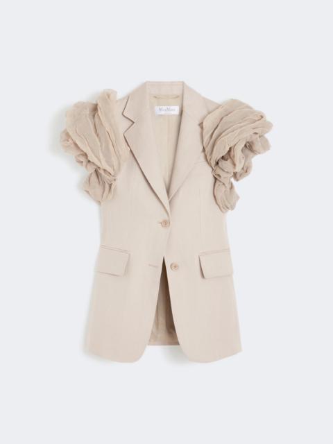 Max Mara ABITURO Oversized sleeveless linen jacket with ruffles - SAND