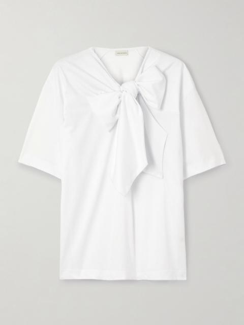 Dries Van Noten Bow-detailed organic cotton-jersey blouse White