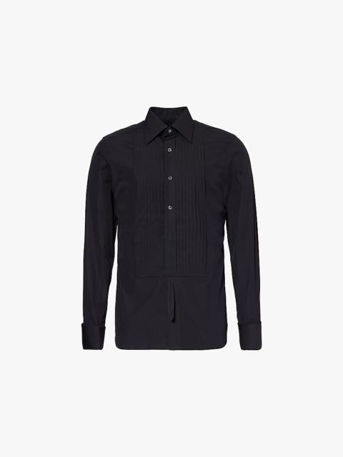 Pleated-bib slim-fit cotton shirt