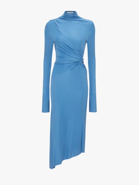 Victoria Beckham High Neck Asymmetric Draped Dress In Oxford Blue
