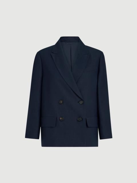 Brunello Cucinelli Viscose and linen fluid twill blazer with monili