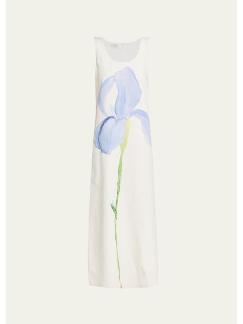 Lafayette 148 New York Sleeveless Flower Silk-Linen Maxi Dress