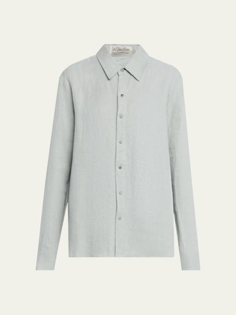 God’s True Cashmere Silver Solid Linen Button-Front Shirt