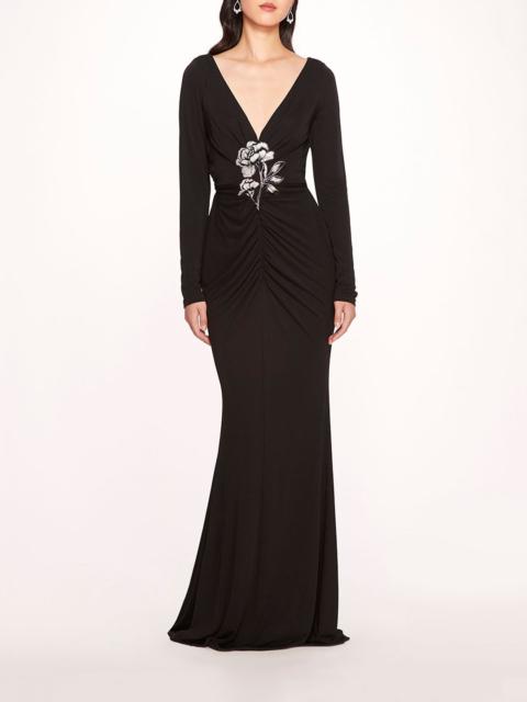 Marchesa MATTE RUCHED GOWN