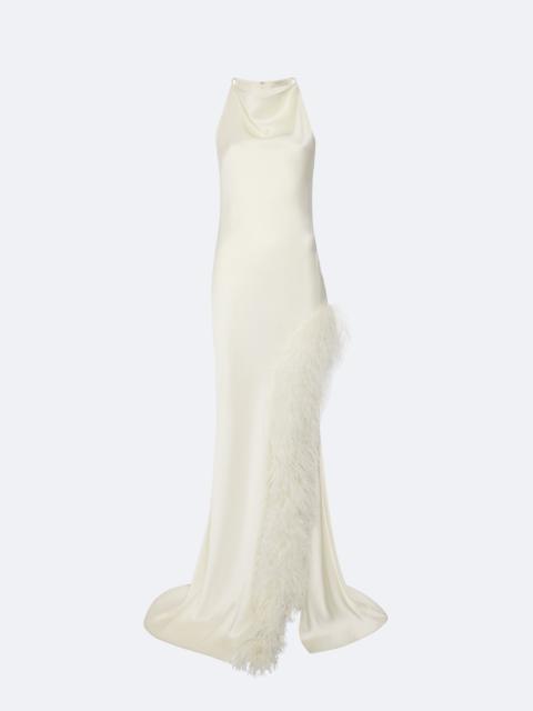 LAPOINTE Satin Cowl Neck Gown With Feathers