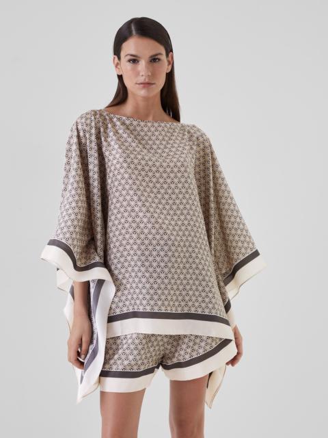 Brunello Cucinelli Starburst flower silk pongee top with monili