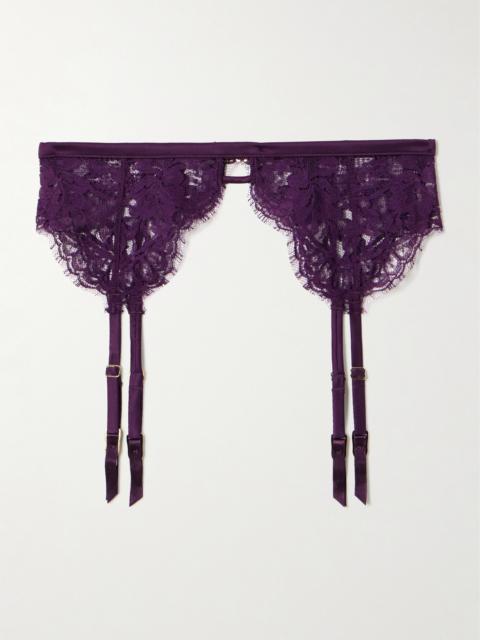 KIKI DE MONTPARNASSE Camille Silk-blend Satin-trimmed Organic Cotton-blend Lace Suspender Belt