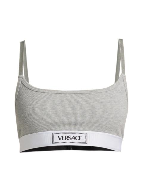 VERSACE Women's Cotton Rib Logo Bralette - Grey Melanges