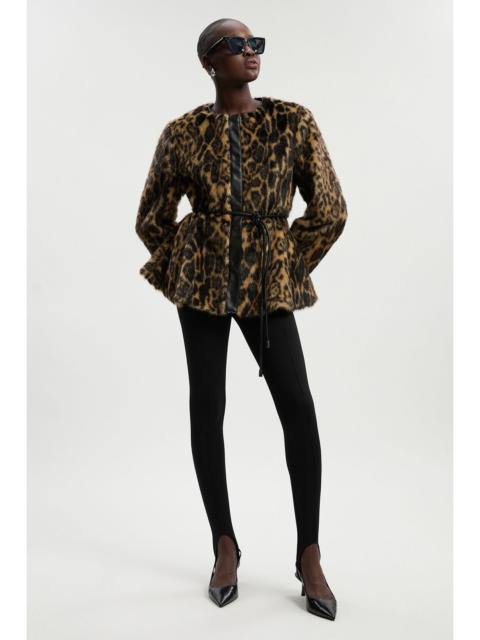 KAREN MILLEN Faux Fur Leopard Collarless Coat