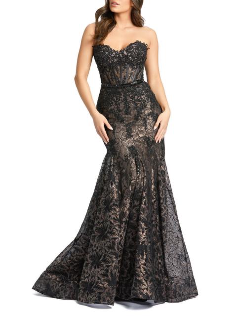 MAC DUGGAL Women's Evening Sequined Lace Strapless Gown - Black Beige