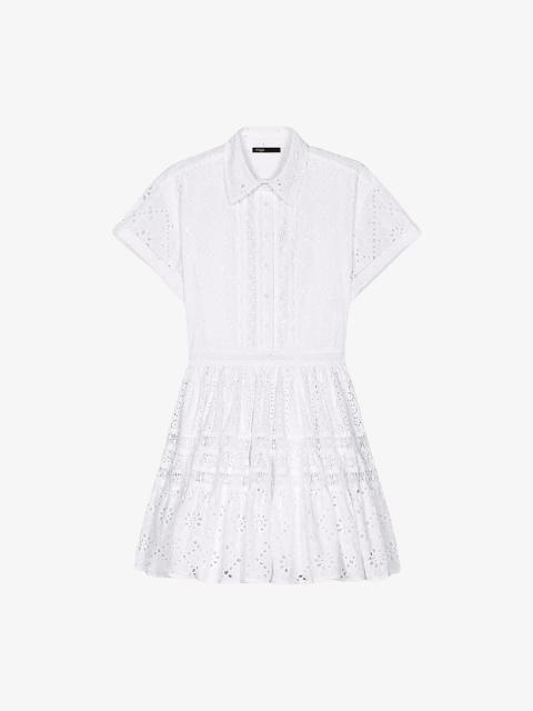 maje Broderie-Anglaise Ruffled-Hem Cotton Mini Dress