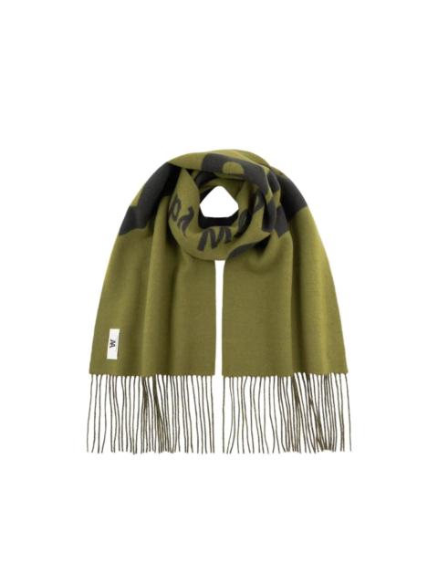Wood Wood WWLeon logo-print fringed scarf