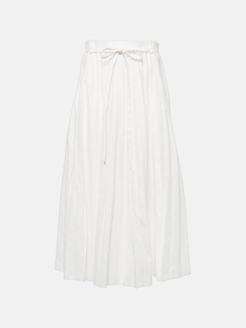 Plissé linen and cotton-blend midi skirt