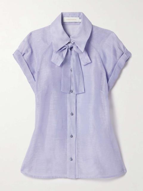 Zimmermann Crush pussy-bow crystal-embellished linen and silk-blend organza shirt