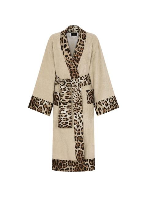 leopard-print trim belted bathrobe