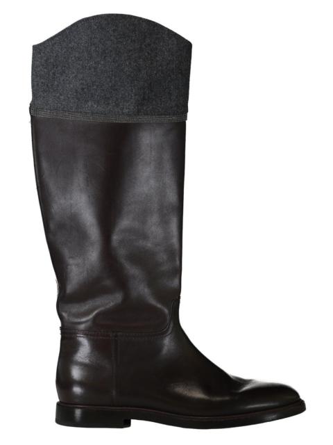 Brunello Cucinelli Monili Trim Matte Riding Boot
