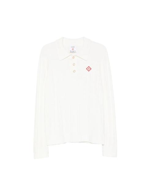 CASABLANCA WHITE BOUCLE LONG SLEEVE POLO SHIRT