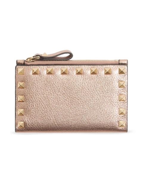 Valentino Women's Rockstud Laminated Grainy Calfskin Card Holder - Rose Cannelle