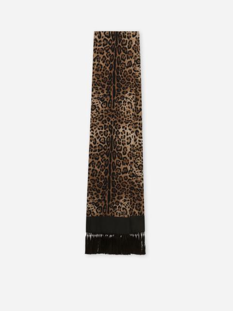 Dolce & Gabbana Leopard-print silk scarf with fringing