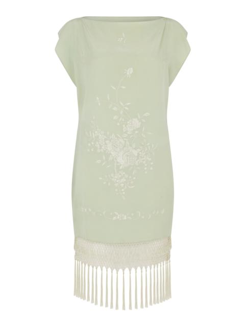 CONNER IVES Tassel-Trimmed Silk Mini Dress green