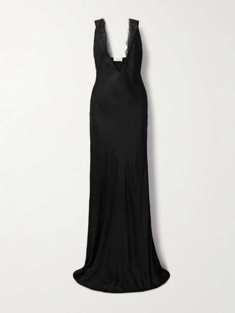 BRANDON MAXWELL The Malone lace-trimmed twill gown Black